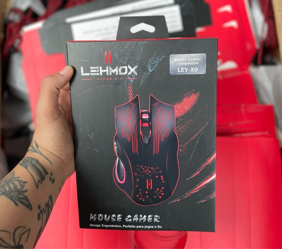 Mouse Gamer com fio Lehmox LEY-X9 RGB 2400 DPI 6 Botões USB Cabo Trançado