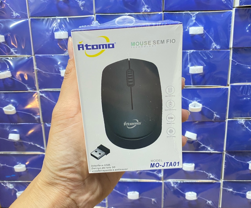 Mouse Sem Fio Átomo MO-JTA01 2.4GHz Óptico 1600 DPI USB para PC e Notebook