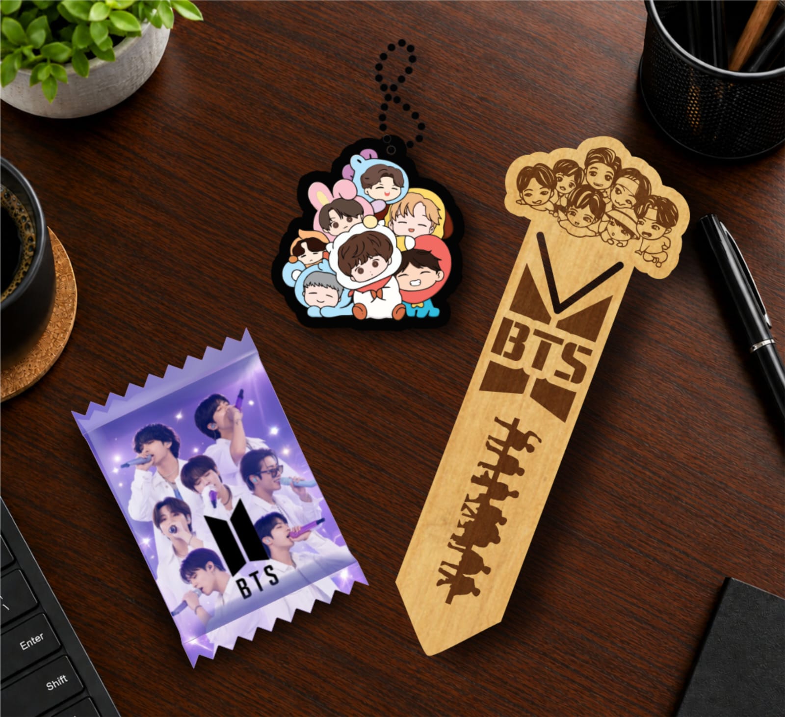 Kit BTS K-Pop Completo Caderno + Chaveiro NFC + Adesivos + Marcador de Página - Imagem 2