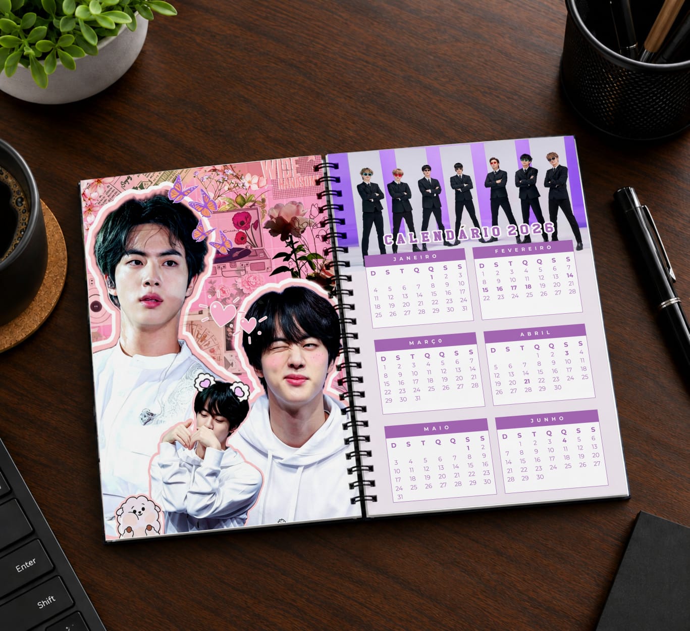 Kit BTS K-Pop Completo Caderno + Chaveiro NFC + Adesivos + Marcador de Página - Imagem 7