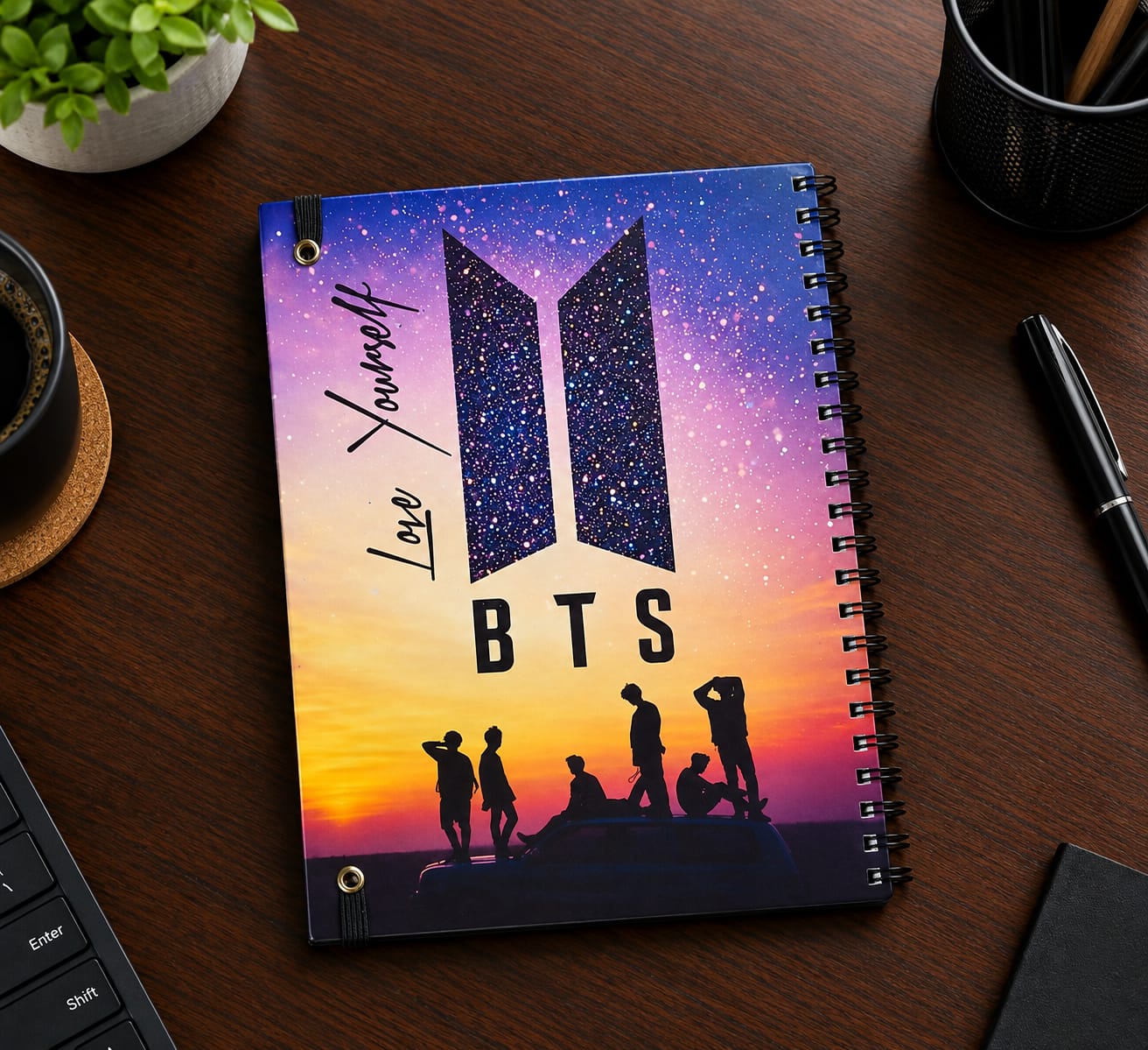Kit BTS K-Pop Completo Caderno + Chaveiro NFC + Adesivos + Marcador de Página - Imagem 12