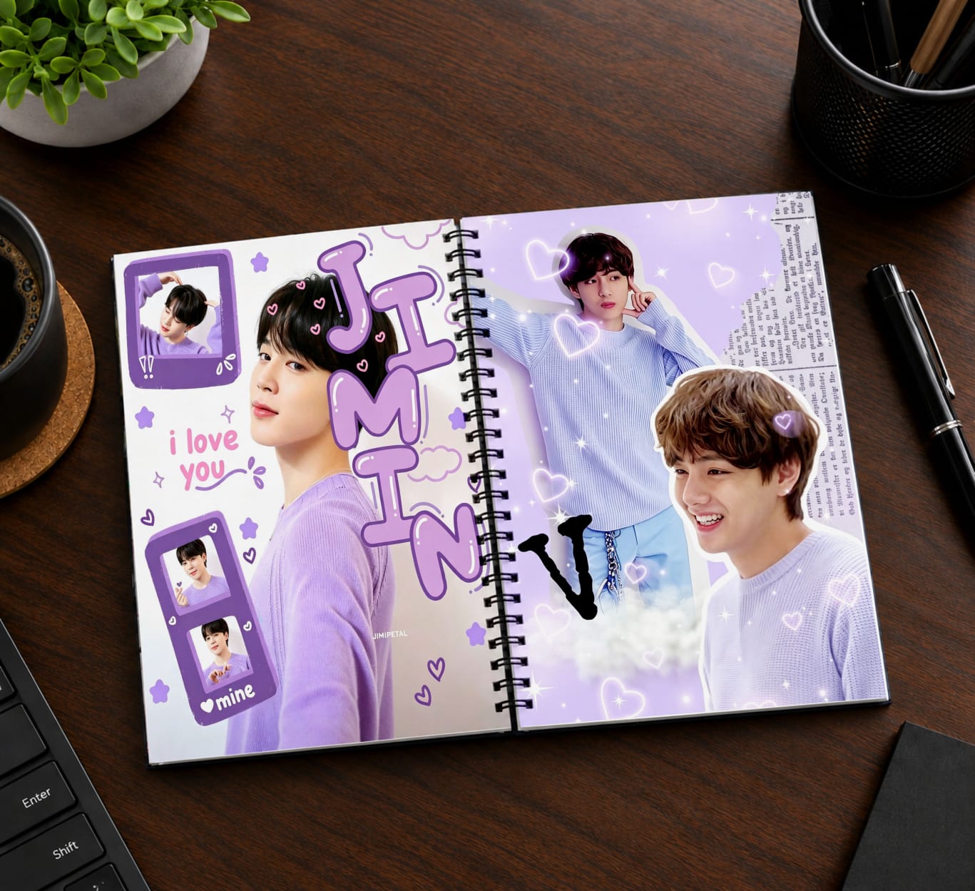 Kit BTS K-Pop Completo Caderno + Chaveiro NFC + Adesivos + Marcador de Página - Imagem 5