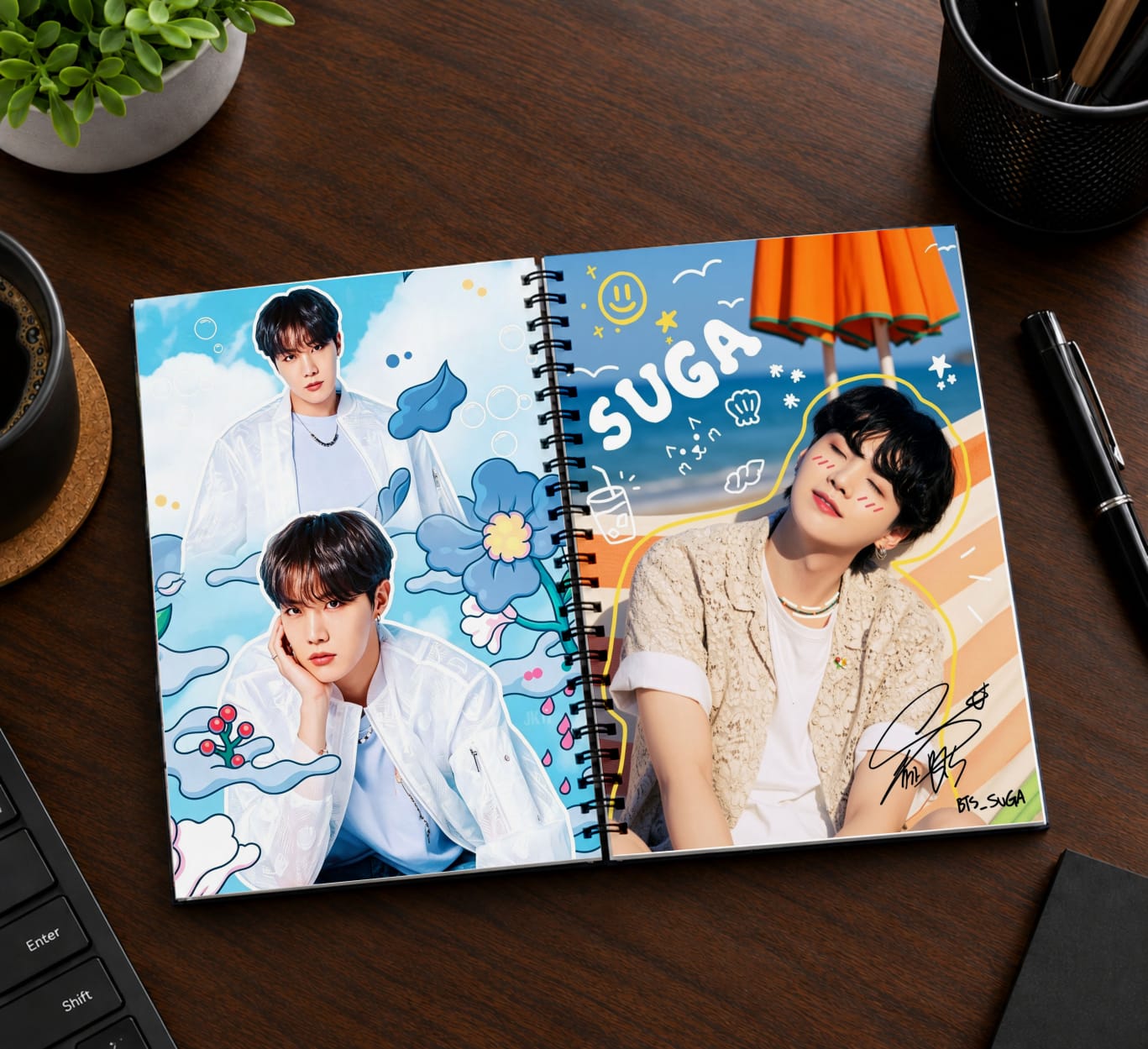 Kit BTS K-Pop Completo Caderno + Chaveiro NFC + Adesivos + Marcador de Página - Imagem 6
