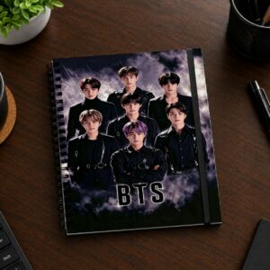 Kit BTS K-Pop Completo Caderno + Chaveiro NFC + Adesivos + Marcador de Página