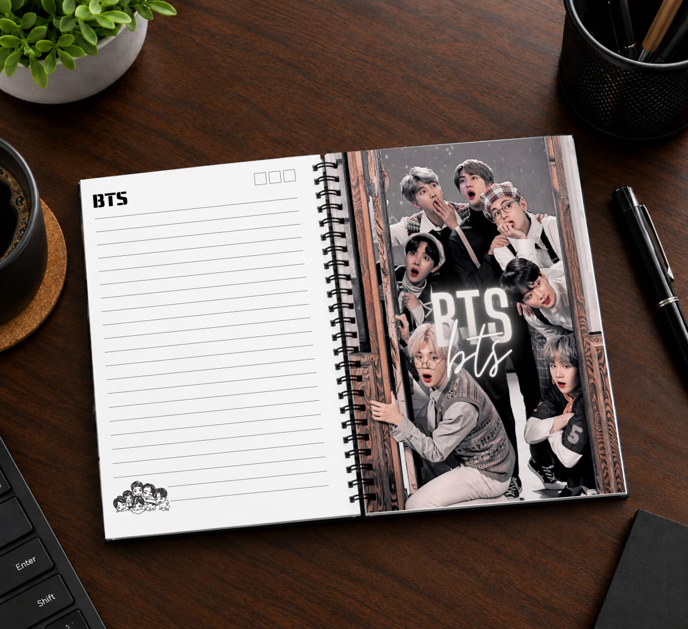 Kit BTS K-Pop Completo Caderno + Chaveiro NFC + Adesivos + Marcador de Página - Imagem 11