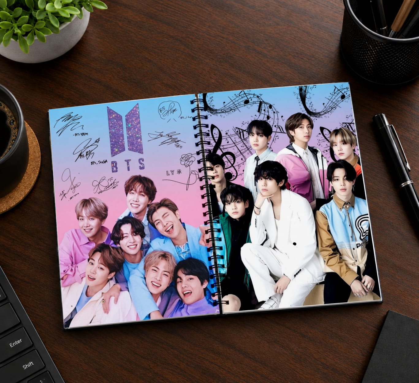 Kit BTS K-Pop Completo Caderno + Chaveiro NFC + Adesivos + Marcador de Página - Imagem 4