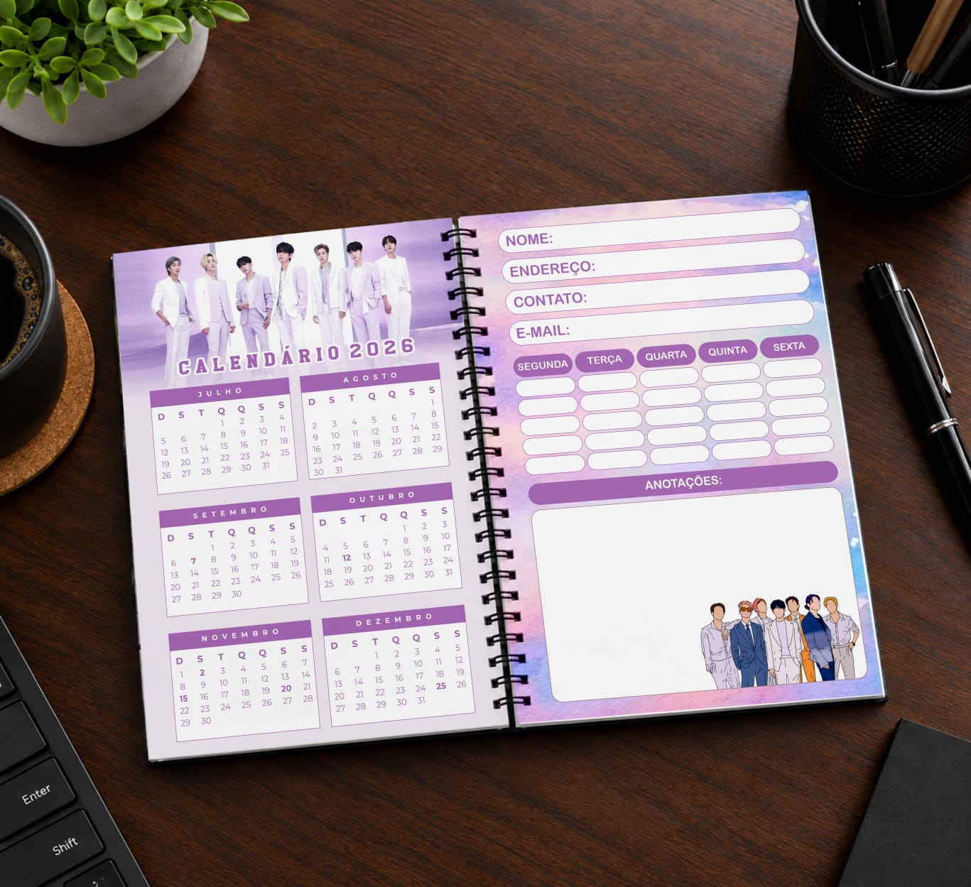 Kit BTS K-Pop Completo Caderno + Chaveiro NFC + Adesivos + Marcador de Página - Imagem 8